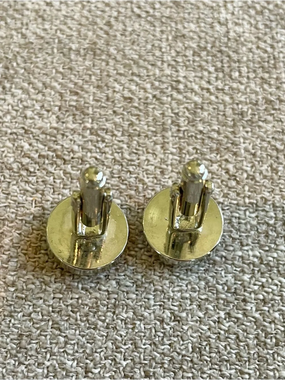 Silvertone Purple White Fabric Round Cuff Links Men’s Professional Wedding Work